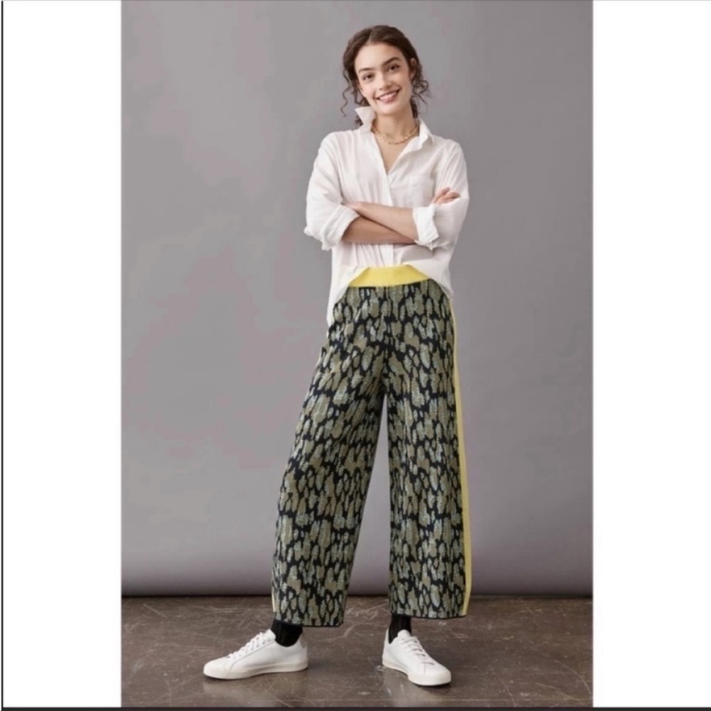 Anthropologie Hayden Wide Leg Sweater Pants Blue Yellow Stripe Small NWT - Picture 6 of 7